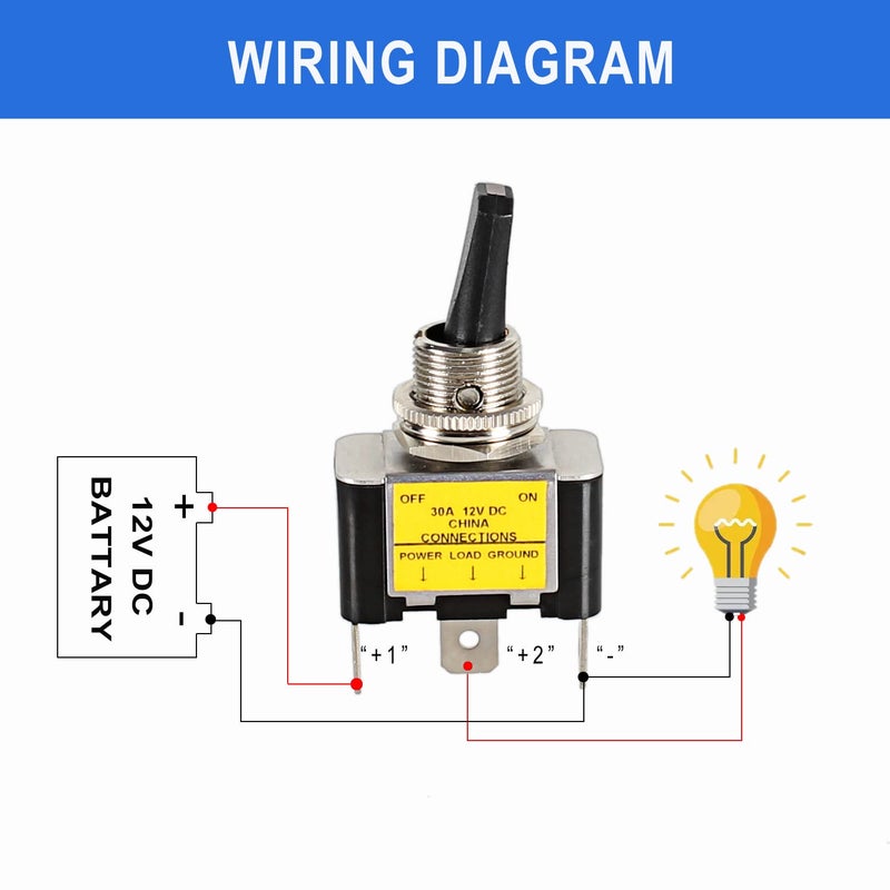 DMWD 2pcs LED Lighted Rocker Toggle Switch 12V 30A SPST ON/Off 3-Pin Metal Bakelite Housing with Terminals for Car Truck Boat (Blue) - Image 5
